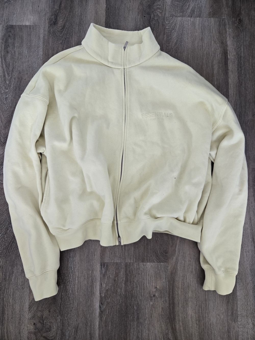 Essentials Cream Zip-Up Cropped Bomber Sweater